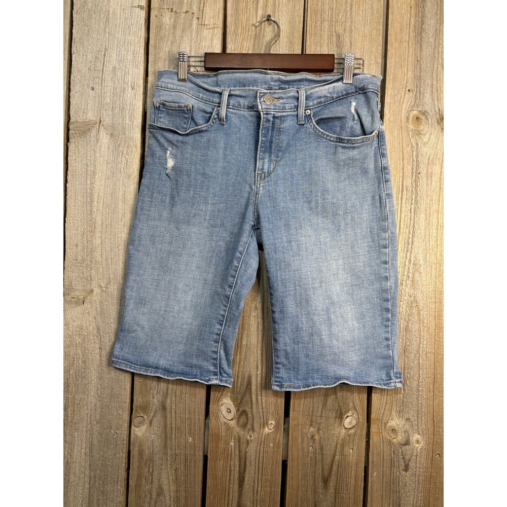 Levis Womens Light Wash Denim Shorts Distressed Size 31 Stretch Blue Jean Shorts
